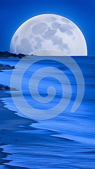 bluemoon overcasting the beach coast illustration Artificial Intelligence artwork generated