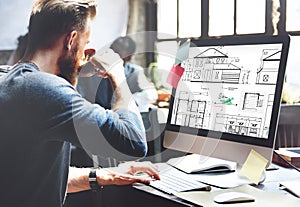 Blueprint Architect Construction Project Sketch Concept