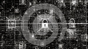 Blueprint of a Digital System Showing Security Locks and Encryption Layers in the Architecture of Secure Software