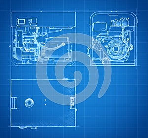 Blueprint of generator drawings and sketches photo