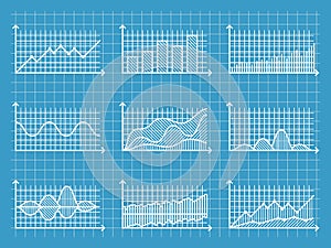 Blueprint infographic line graphs and charts template for presentation report business design vector illustration