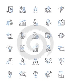 Blueprint line icons collection. Plan, Design, Construction, Blueprinting, Diagram, Outline, Architecture vector and