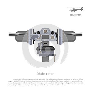 Blueprint of main rotor of helicopter. Industrial drawing of gearbox part. Detailed isolated image of craft propeller