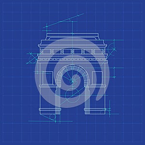 Blueprint, monument, architect drawing, ancient arch, sketch of the construction of antique arch structure