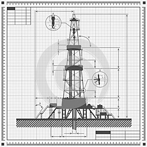 Blueprint of Oil rig silhouette