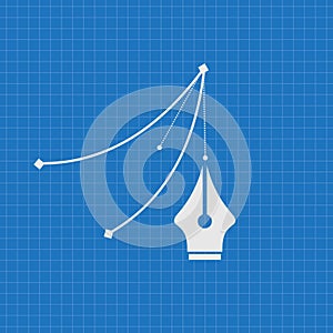 Blueprint of Pen tool cursor and curve control points. Vector illustration