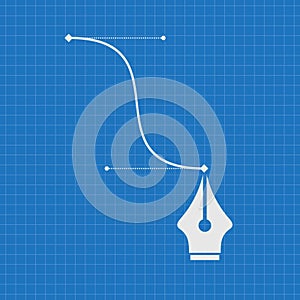 Blueprint of Pen tool cursor and curve control points. Vector illustration