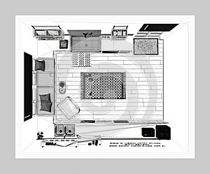 Blueprint project draft, pet friendly modern laundry room, mudroom with cabinets, shelves and equipment. Dog shower bath with