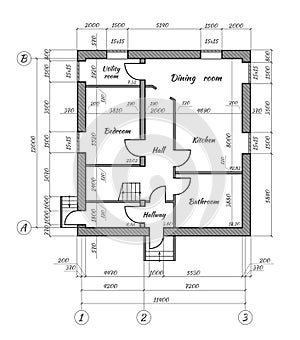 Blueprint suburban house. Interior house. Top view plans. Architecture plan isolated on background. Planning design. Drawing