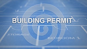 Blueprint text on architectural drawing series - building permit