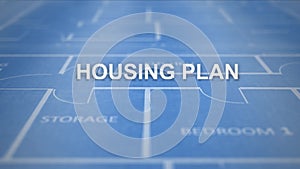 Blueprint text on architectural drawing series - housing plan