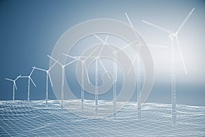 Blueprint of a windmills on a blue background photo