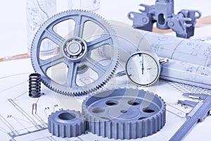 Blueprints with measuring instruments