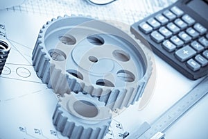 Blueprints with measuring instruments