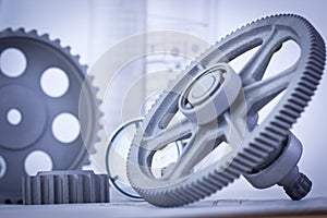 Blueprints with measuring instruments