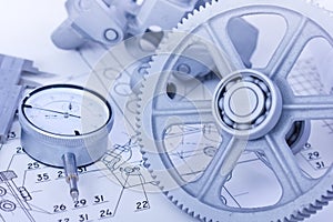 Blueprints with measuring instruments