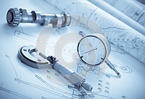 Blueprints with measuring instruments