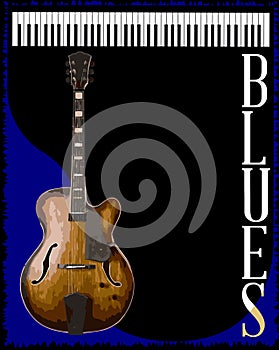 Blues Club Guitar And Piano Blank Poster