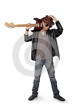 Blues guitarist pose