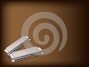 A Blues Harmonica on Dark Brown Background