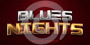 Blues nights text  shiny gold and silver color style editable text effect