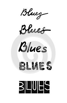 Blues set of lettering black and white music dance festival party song for prints posters t shirts presentations banners
