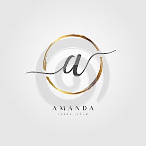 Elegant Initial Letter Type A Logo With Gold Circle Brushed