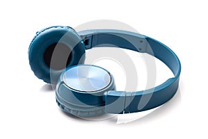 Bluetooth blue headphone on white background