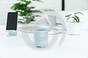 Bluetooth speaker portable on workspace