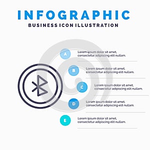 Bluetooth, Ui, User Interface Line icon with 5 steps presentation infographics Background