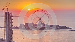 Bluewaters island at sunset aerial timelapse with ferris wheel