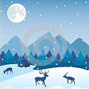 Winter background, landscape. New year and Christmas greeting card.