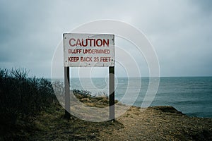 Bluff Undermined sign at Camp Hero State Park, Montauk, New York photo