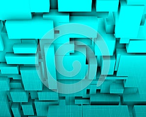 Bluish composition in perpective with cubes and shadows.