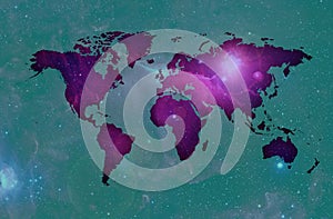 Bluish World map over spatial background.