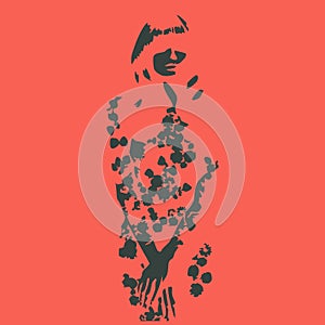 Vector illustration of a silhouette of a woman in a floral dress.