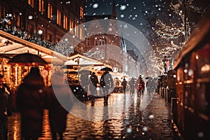 Blur background and defocus night scenery of the street during christmas market.