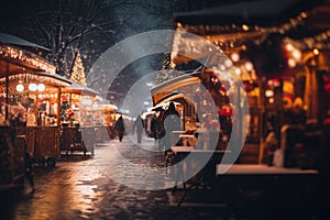 Blur background and defocus night scenery of the street during christmas market.
