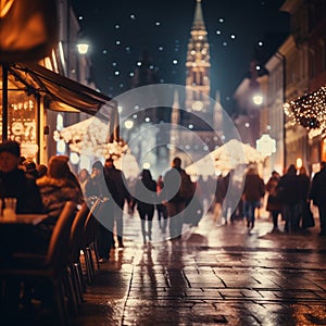 Blur background and defocus night scenery of the street during christmas market.