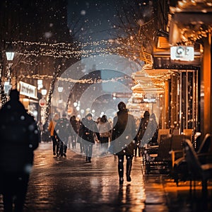 Blur background and defocus night scenery of the street during christmas market.