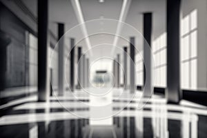 Blur background of empty entrance hall of modern public station or large convention center lobby