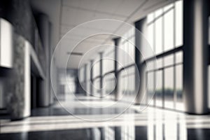 Blur background of empty entrance hall of modern public station or large convention center lobby