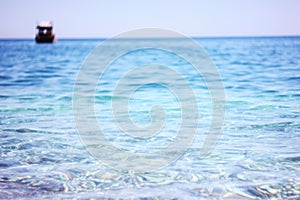 Blur boat blue turquoise water sea ocean background