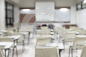 Blur classroom education background empty school class lecture room interior view with no teacher nor student