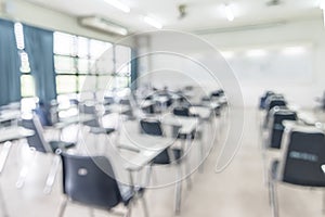 Blur classroom education background empty school class lecture room interior view, no teacher nor student