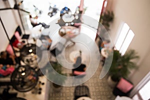 Blur coffee shop and cafe with abstract bokeh light image background