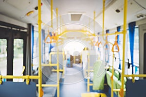 Blur image of interior in city bus, transport, tourism and road