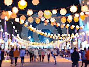 blur people in night festival city park, bokeh background