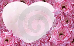 blur pink roses flower on heart shape on pink roses background, nature, decor, banner, template, card, copy space