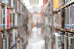 Blur school library or study room with book shelves for education background